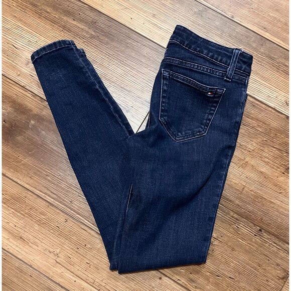 TOMMY HILFIGER Vintage Skinny Jeans Leggings Stretch Dark Wash Sz 0 - Picture 1 of 6